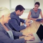 42202222 – business people in meeting with new technologies at the office